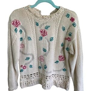 Vintage Women’s Sweater Floral Autograph American Clothing Cottagecore Size S